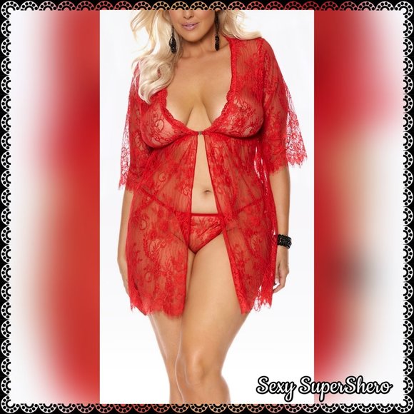 🆕❤️"Jazmin" PLUS Size Eyelash Lace Babydoll with Panty Lingerie Set - Picture 2 of 4